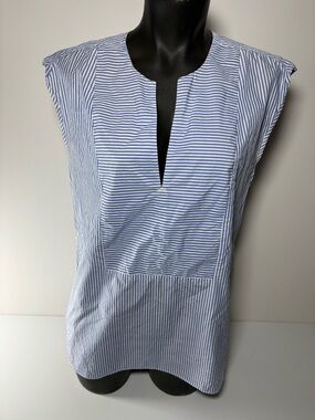 J. Crew Blue and White Striped Cap-Sleeve Popover Blouse